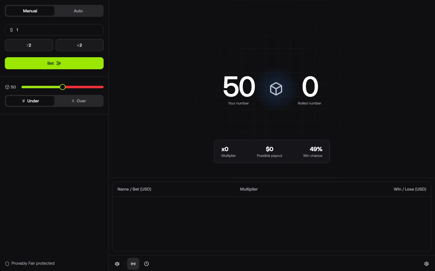 Dice interface