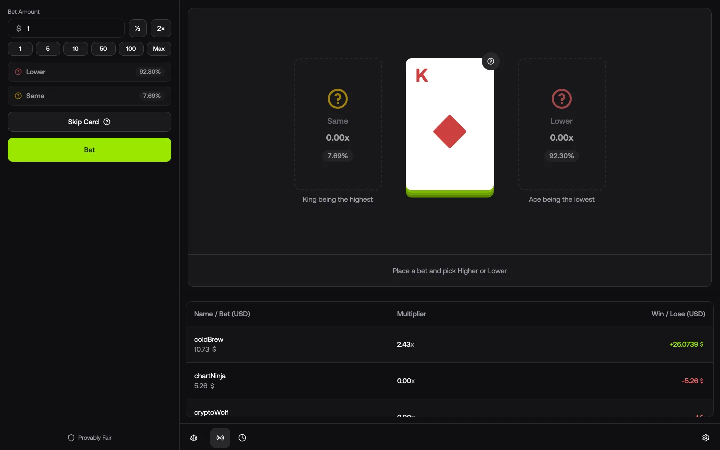 HiLo interface